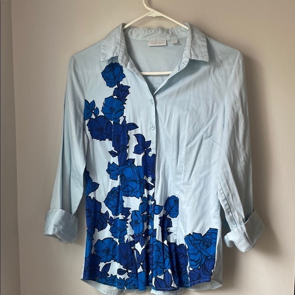 New York & Company Tops - NY&Co Blue Floral Long Sleeve Button Down Shirt Women's Size Medium